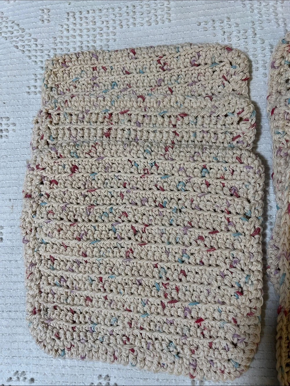 Handmade Crocheted Neutral Splatter dish rags - Set of 6